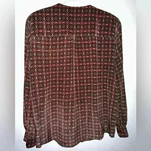 EVC | Vintage Liz Claiborne Silk Blouse | Women’s Size 6 | Brown Geometric - Picture 7 of 7